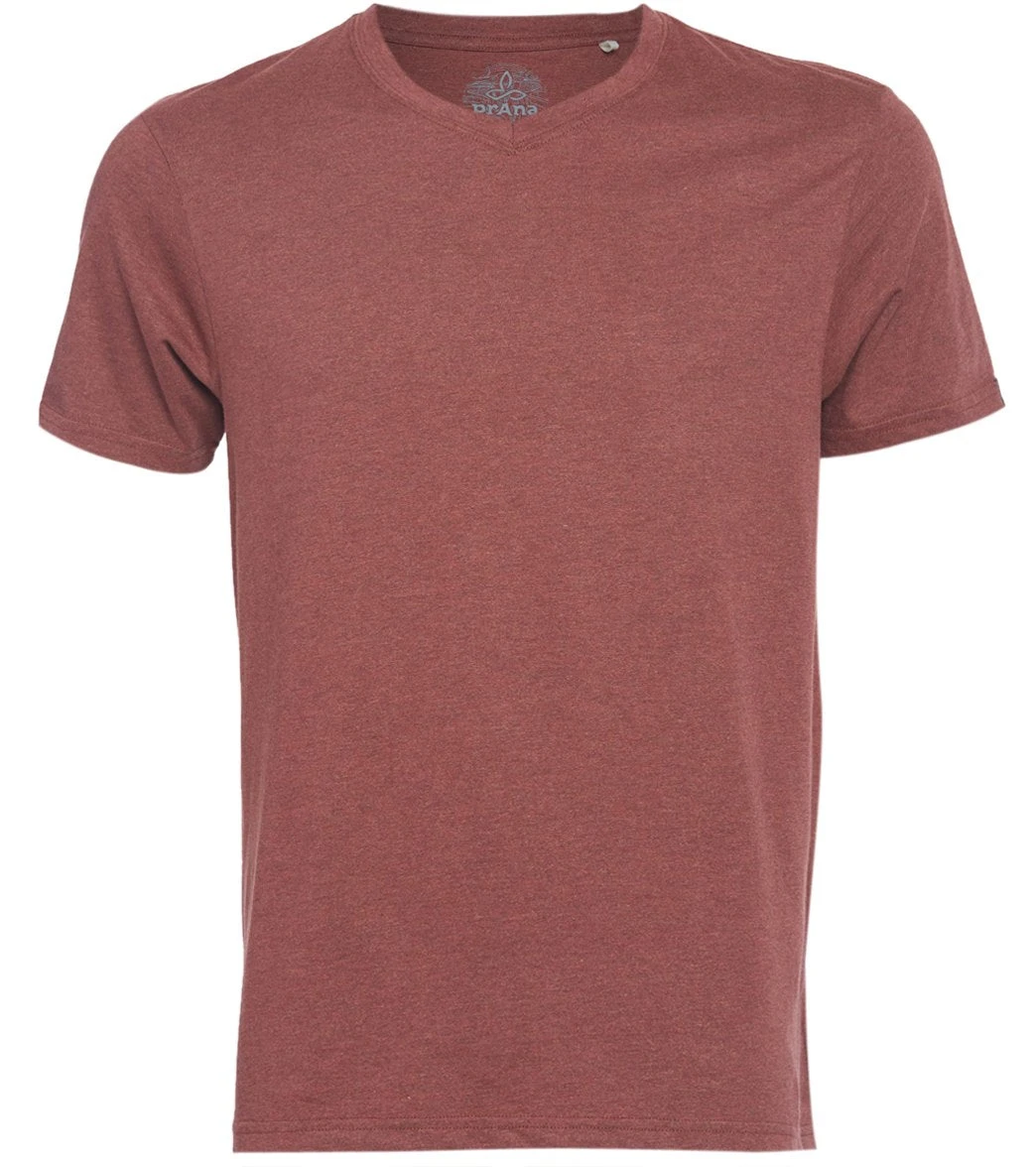 PrAna Men's V Neck Short Sleeve Workout Tee Maple Heather 3 PrAna Men's V Neck Short Sleeve Workout Tee Maple Heather
