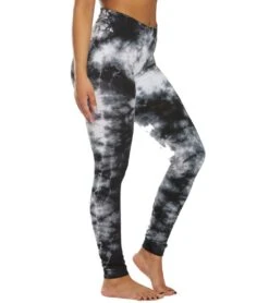 Hard Tail High Waisted Cotton Ankle Yoga Leggings Black/White Moon Wash