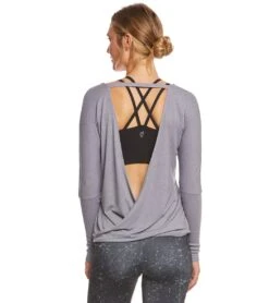 Onzie Drapey V-back Long Sleeve Coverup Stone Gray 9 Onzie Drapey V-back Long Sleeve Coverup Stone Gray -Pranty Yoga Shop 1740134744099 stonegray