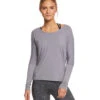 Onzie Drapey V-back Long Sleeve Coverup Stone Gray -Pranty Yoga Shop 1740134744099 stonegray 2a