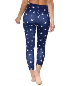 Onzie High Waisted Basic 7/8 Yoga Leggings Marine Navy Stars