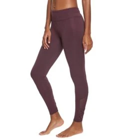 Balance Collection Alison High Waisted Strappy Mesh Yoga Leggings Wild Plum
