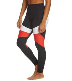 Onzie High Waisted Royal Yoga Leggings Red Combo