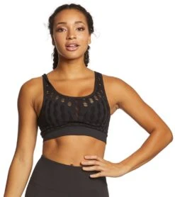 Betsey Johnson Performance Slit Mesh Seamless Bra Black -Pranty Yoga Shop 1740343836707 black
