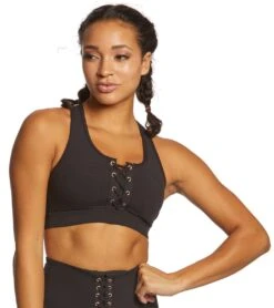 Betsey Johnson Performance Scoopneck Lace Up Bra -Pranty Yoga Shop 1740346359843 black