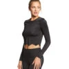 Beyond Yoga Cruz Scalloped Cropped Long Sleeve Top Black