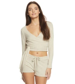 Beyond Yoga All Around Wrapped Cropped Top -Pranty Yoga Shop 1740409471011 oatmealheather