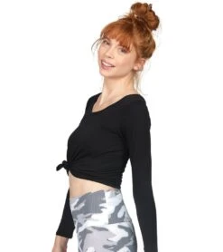 Onzie Long Sleeve Knot Crop -Pranty Yoga Shop 1740410093603 black 5a