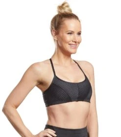 Beyond Yoga True To Stripe Yoga Sports Bra Black Heather Surf Stripe