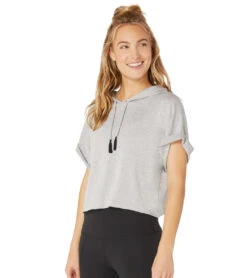 Beyond Yoga Good Start Cropped Yoga Hoodie Light Heather Gray