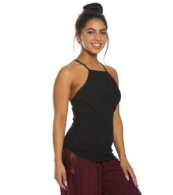 Hard Tail Mitered Low V-Back Yoga Support Tank Black