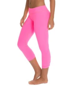Beyond Yoga Back Gathered Yoga Capris Shocking Pink