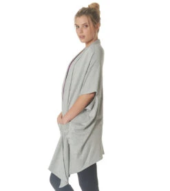 Beyond Yoga Cozy Fleece Origami Cardigan Light Heather Gray