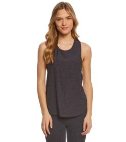 Beyond Yoga Dim The Lightweight Looped Yoga Muscle Tee Black-Steel