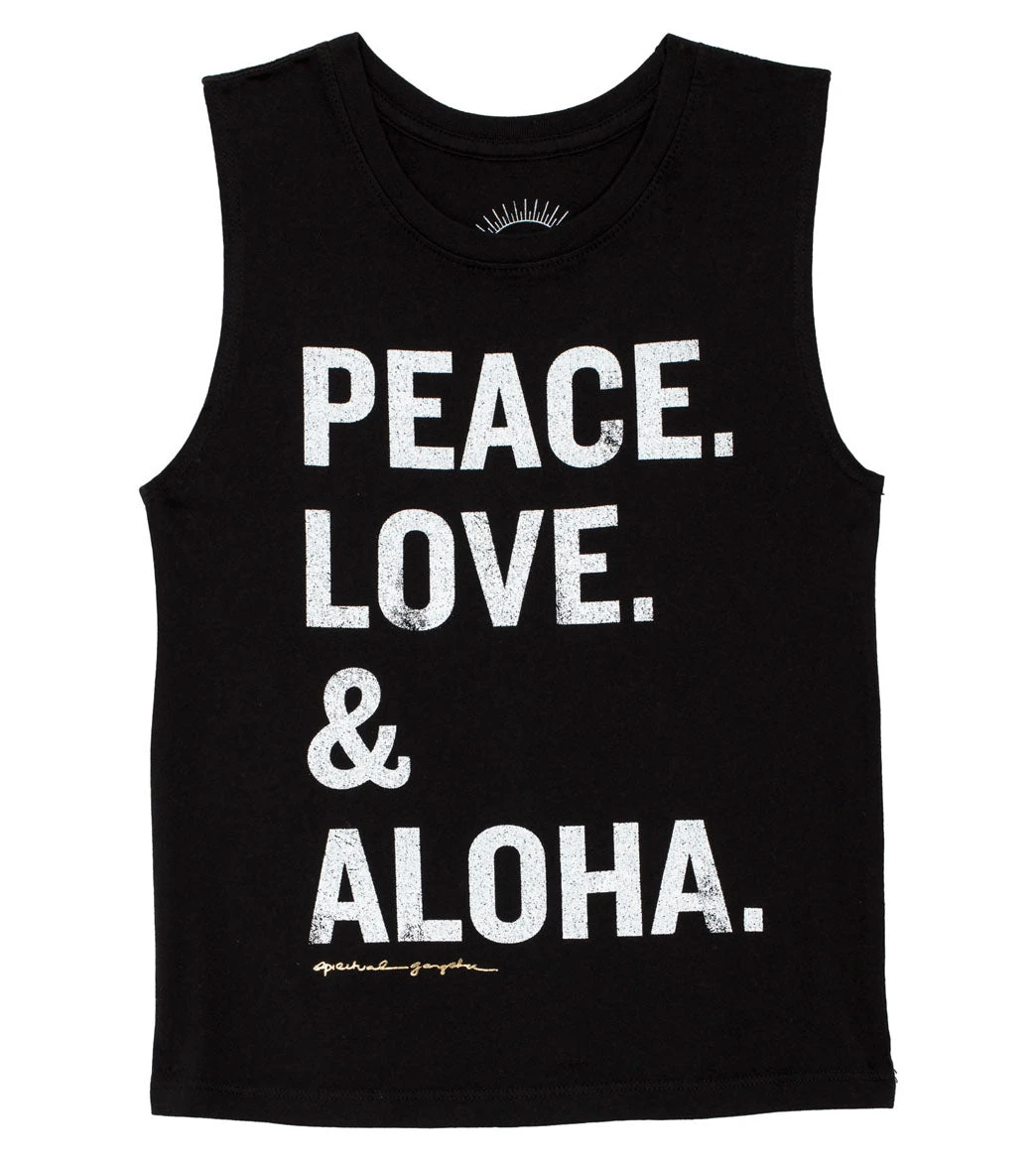 Spiritual Gangster Kids Girls Peace Love & Aloha Stacked Muscle Tank 3 Spiritual Gangster Kids Girls Peace Love & Aloha Stacked Muscle Tank