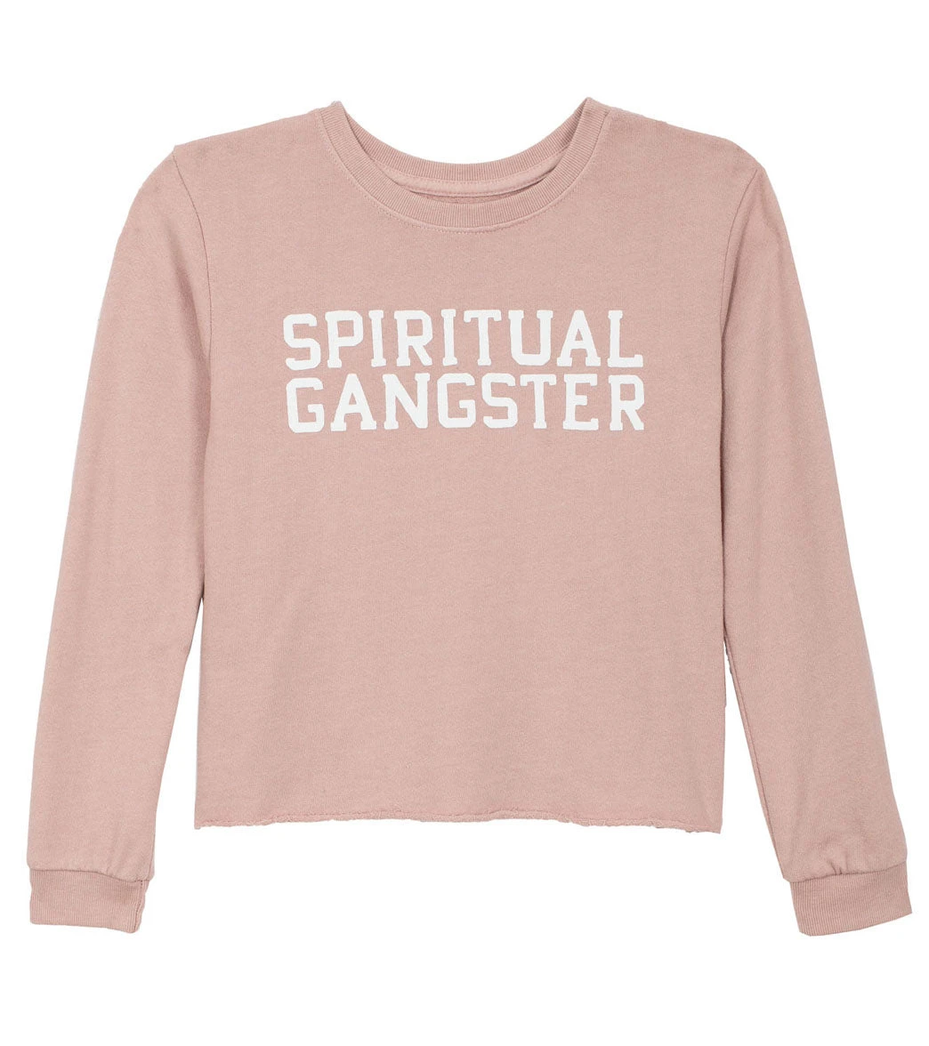 Spiritual Gangster Kids Girls SG Varsity Crop Yoga Sweatshirt Pink 3 Spiritual Gangster Kids Girls SG Varsity Crop Yoga Sweatshirt Pink