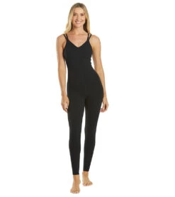 Everyday Yoga Radiant Solid Strappy Back Long Leotard 28" -Pranty Yoga Shop 1741745717283 black 2a 1
