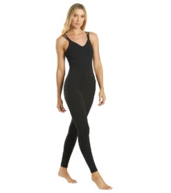 Everyday Yoga Radiant Solid Strappy Back Long Leotard 28" -Pranty Yoga Shop 1741745717283 black 3a 1