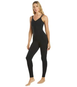Everyday Yoga Radiant Solid Strappy Back Long Leotard 28" Black -Pranty Yoga Shop 1741745717283 black 5a