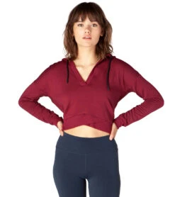 Beyond Yoga Talk It Overlap Cropped Yoga Hoodie -Pranty Yoga Shop 1741824262179 teamburgundy