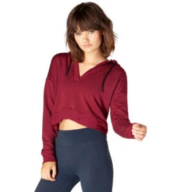 Beyond Yoga Talk It Overlap Cropped Yoga Hoodie -Pranty Yoga Shop 1741824262179 teamburgundy 2a