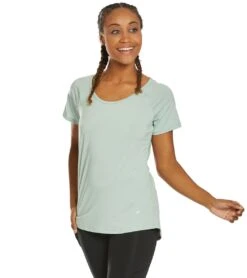 Marika Huntington Short Sleeve Yoga Tee Aqua Gray -Pranty Yoga Shop 1741845921827 aquagray