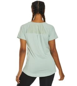Marika Huntington Short Sleeve Yoga Tee Aqua Gray -Pranty Yoga Shop 1741845921827 aquagray 3a
