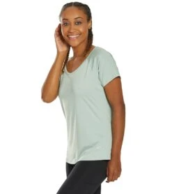 Marika Huntington Short Sleeve Yoga Tee Aqua Gray -Pranty Yoga Shop 1741845921827 aquagray 5a