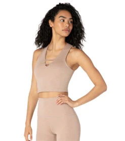 Beyond Yoga Heather Rib Cropped Yoga Tank Desert Suede Heather