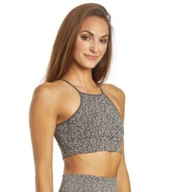 Free People Movement High Neck Leopard Yoga Sports Bra Carbon