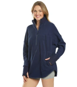 Free People Mountain Dreamin Recycled Half Zip Navy -Pranty Yoga Shop 4364243730475 navy 5a