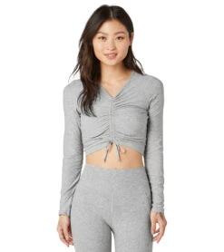 Beyond Yoga Featherweight Scrunch It Up Cropped Pullover -Pranty Yoga Shop 4501662728235 silvermist