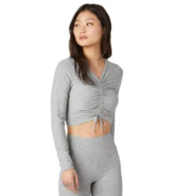Beyond Yoga Featherweight Scrunch It Up Cropped Pullover -Pranty Yoga Shop 4501662728235 silvermist 2a