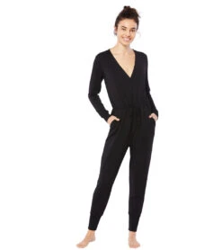 Beyond Yoga Cozy Fleece Overlapping Jumpsuit Black -Pranty Yoga Shop 4501663088683 black