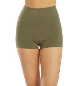 Everyday Yoga Uphold Solid High Waisted Hot Yoga Shorts 1" -Pranty Yoga Shop 4514111815723 darkolive 1a