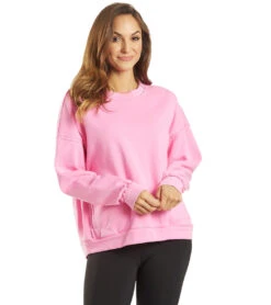 Free People Solid Metti Crew Neck Pullover Miami Pink -Pranty Yoga Shop 4812277940267 miamipink
