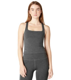 Beyond Yoga Heather Rib Square Neck Yoga Tank -Pranty Yoga Shop 4830153703467 smokegrayheather