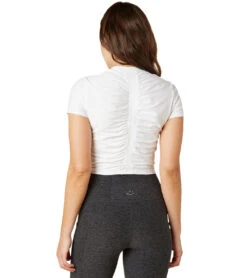 Beyond Yoga Featherweight Spacedye Ruched Down Cropped Tee Cloud White