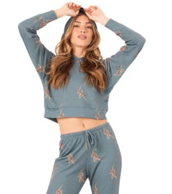 Onzie Crop After Yoga Hoodie Pale Cacti Tiger -Pranty Yoga Shop 6540580225067 palecactitiger 3a