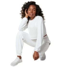 NUX Don't Stop Organic Crop Pullover -Pranty Yoga Shop 6570914283563 white 4a
