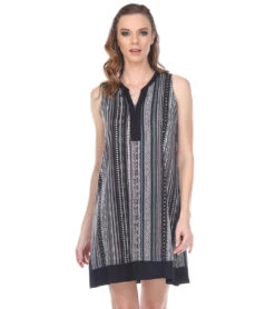 Yak & Yeti Dress Striped Tribal Print Loose Fit Gray -Pranty Yoga Shop 6577629921323 gray