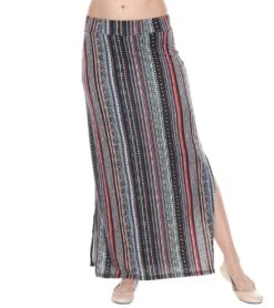 Yak & Yeti Long Skirt Stretchy Striped Tribal Print -Pranty Yoga Shop 6577631821867 maroonmulti 1a