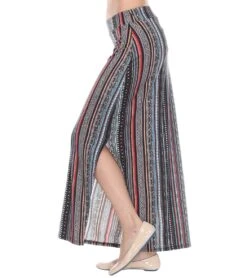 Yak & Yeti Long Skirt Stretchy Striped Tribal Print -Pranty Yoga Shop 6577631821867 maroonmulti 2a 1