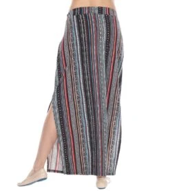 Yak & Yeti Long Skirt Stretchy Striped Tribal Print -Pranty Yoga Shop 6577631821867 maroonmulti 3a 1