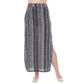 Yak & Yeti Long Skirt Stretchy Striped Tribal Print -Pranty Yoga Shop 6577631887403 blackgray 1