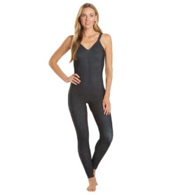 Everyday Yoga Radiant Tribe Strappy Back Long Leotard 28" Black Tribal -Pranty Yoga Shop 6577632804907 blacktribal