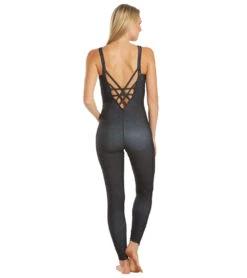 Everyday Yoga Radiant Tribe Strappy Back Long Leotard 28" Black Tribal -Pranty Yoga Shop 6577632804907 blacktribal 3a
