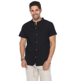 Yak & Yeti Men's Button Up Kurta Shirt Solid Color Black -Pranty Yoga Shop 6577633067051 black