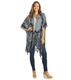 Yak & Yeti Kimono Wrap Mantra Floral With Tassels -Pranty Yoga Shop 6577633263659 black