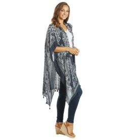 Yak & Yeti Kimono Wrap Mantra Floral With Tassels -Pranty Yoga Shop 6577633263659 black 2a